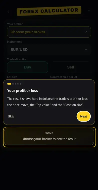 FOREX CALCULATOR — حاسبة قيمة النقطة والربح والخسارة