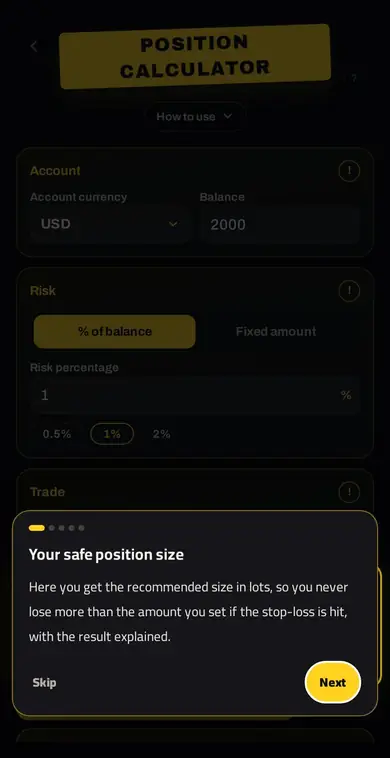 POSITION CALCULATOR — Lot size calculator